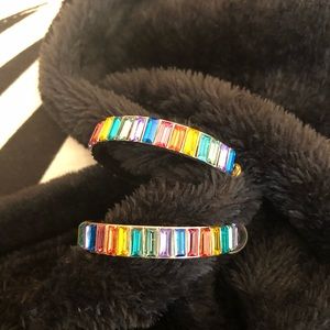 Multicolor crystal hoops with gold tone base.Perfect for Pride month &da…